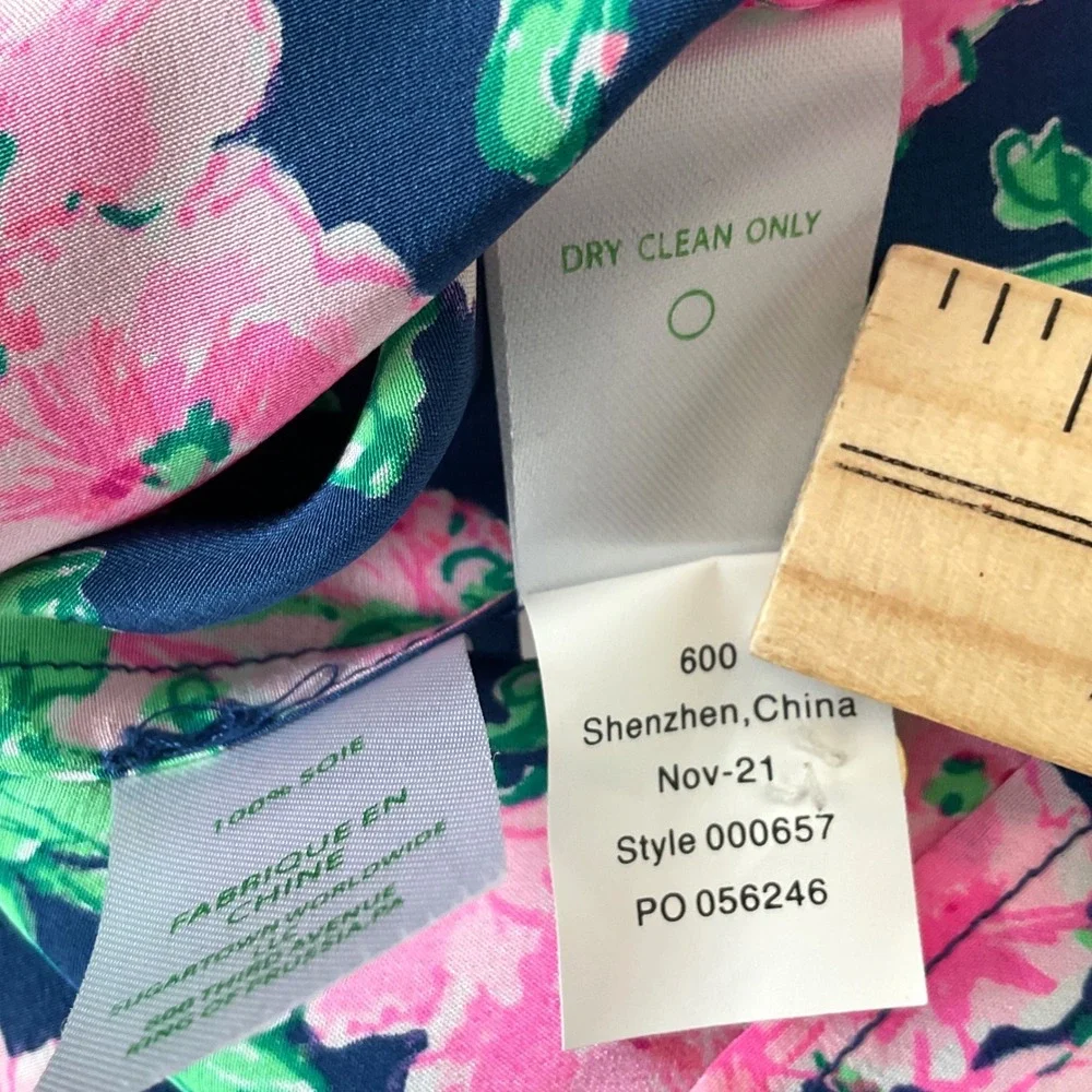Lilly Pulitzer Women's Elsa Top 100% Silk Blouse Oyster Bay Navy Devine XL